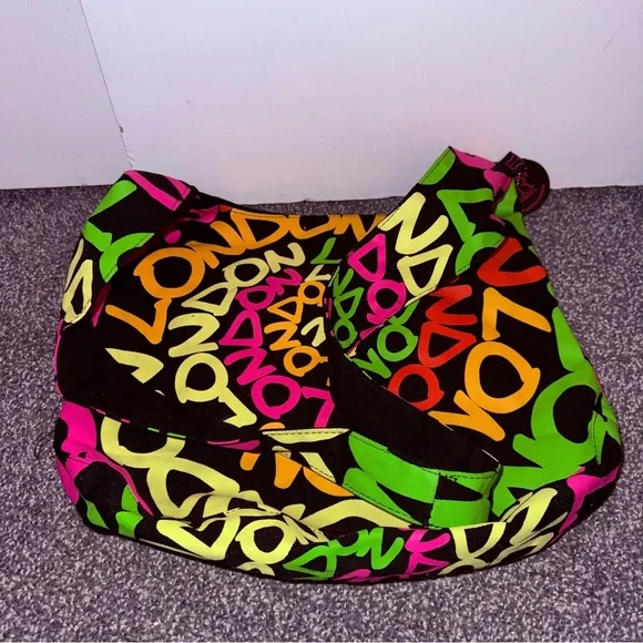 Robin Ruth Colorful Graffiti Print Shoulder Bag Tote Purse Black Multicolor - Picture 2 of 11